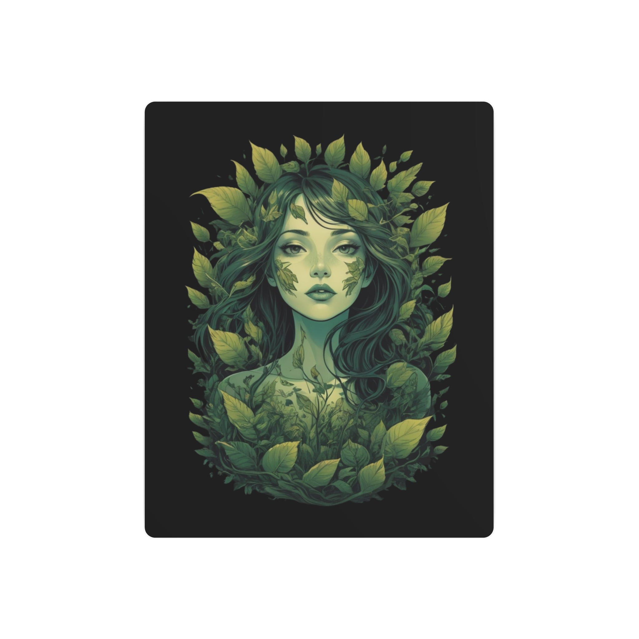 Green Forest Goddess Metal Art Sign | Botanical Woman Wall Decor