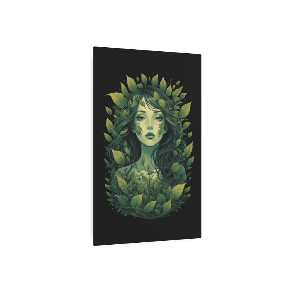 Green Forest Goddess Metal Art Sign | Botanical Woman Wall Decor