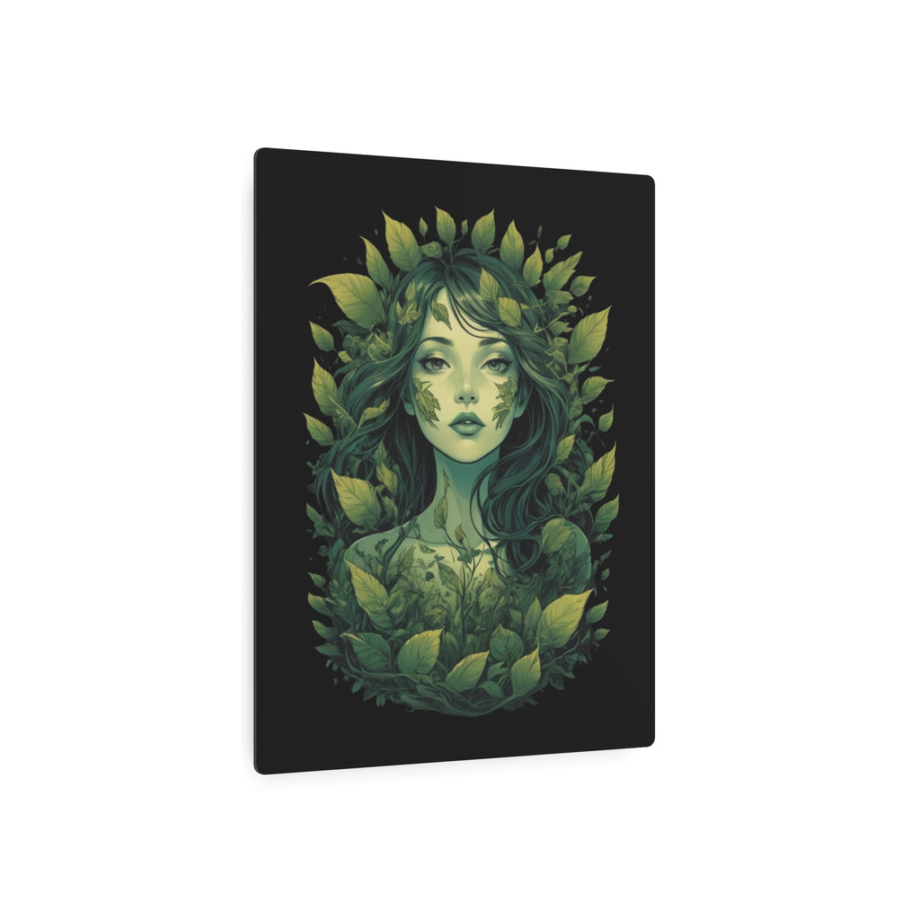 Green Forest Goddess Metal Art Sign | Botanical Woman Wall Decor