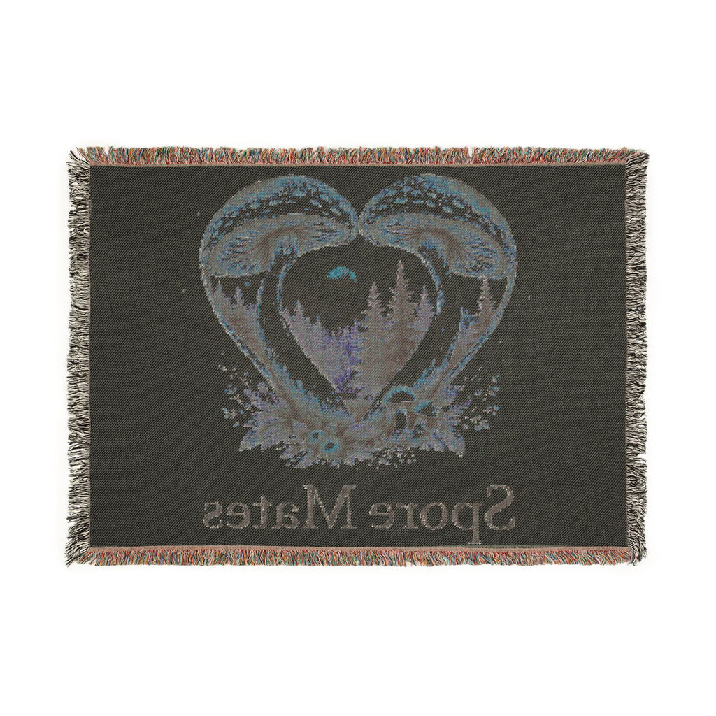 Mushroom Heart Spore Mates Woven Blanket | Woodland Mushroom Love Tapestry