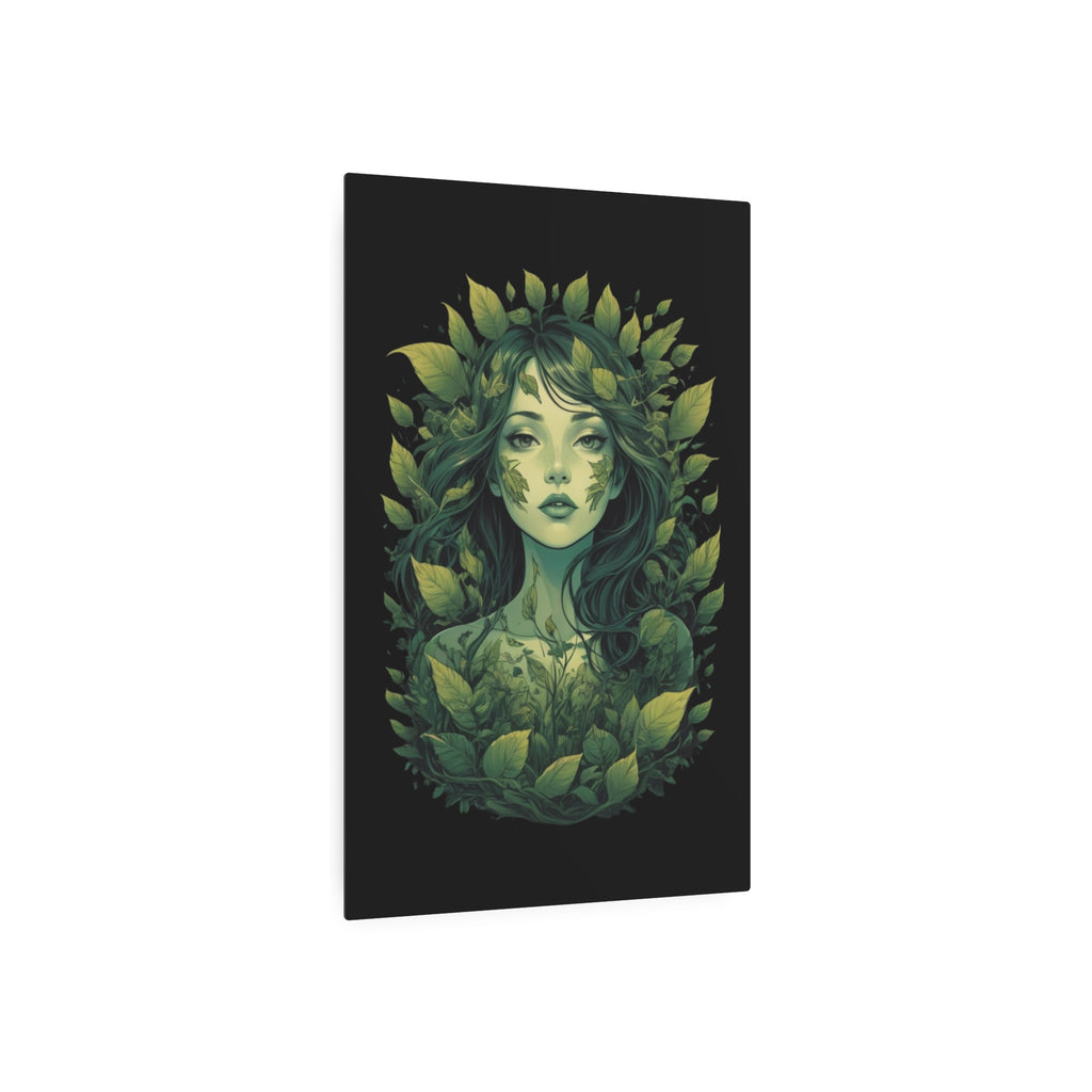Green Forest Goddess Metal Art Sign | Botanical Woman Wall Decor
