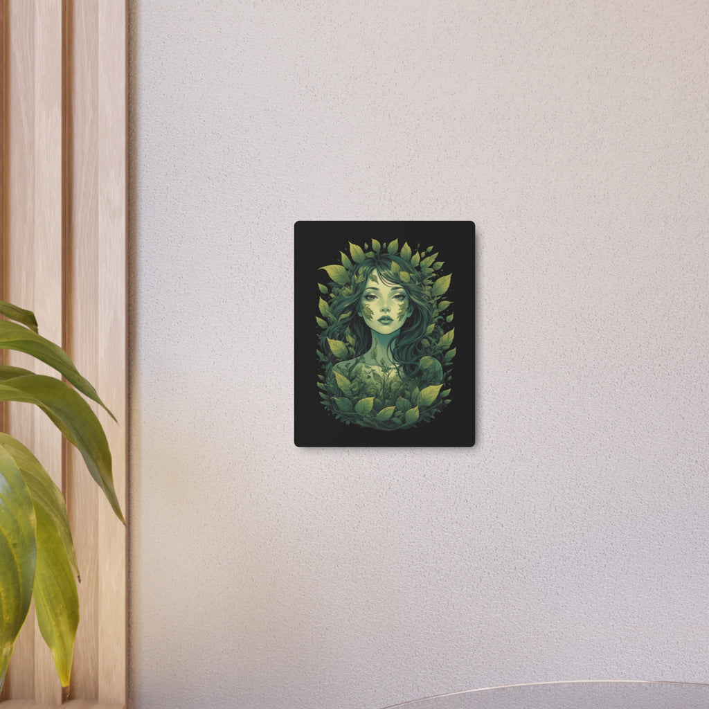 Green Forest Goddess Metal Art Sign | Botanical Woman Wall Decor