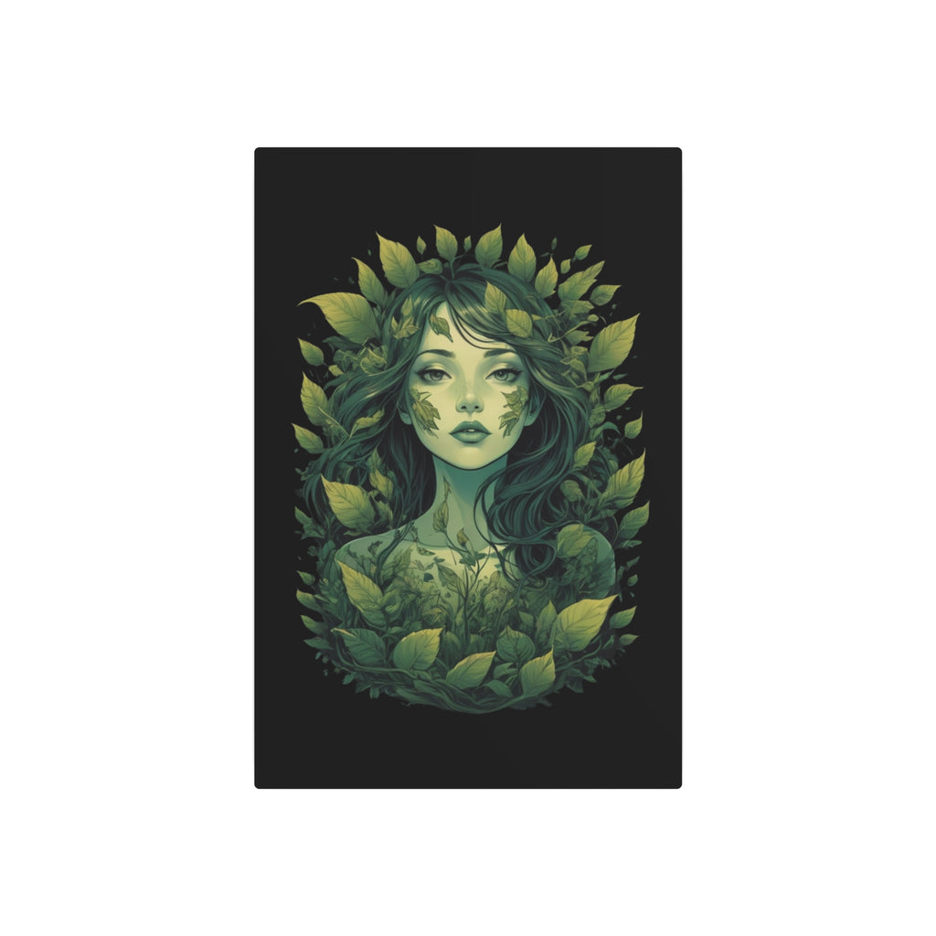 Green Forest Goddess Metal Art Sign | Botanical Woman Wall Decor