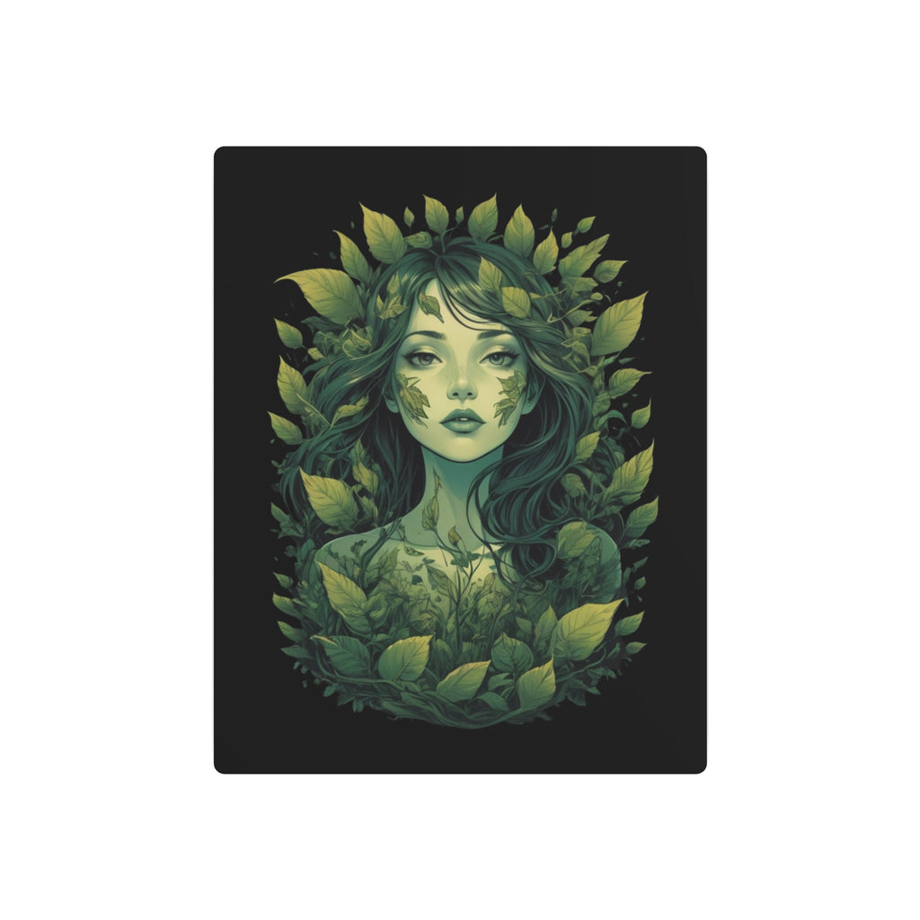 Green Forest Goddess Metal Art Sign | Botanical Woman Wall Decor