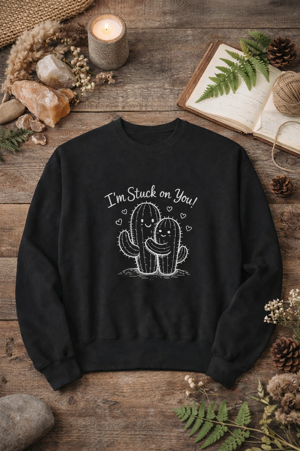 I'm Stuck on You Cactus Crewneck Sweatshirt | Cute Succulent Illustration