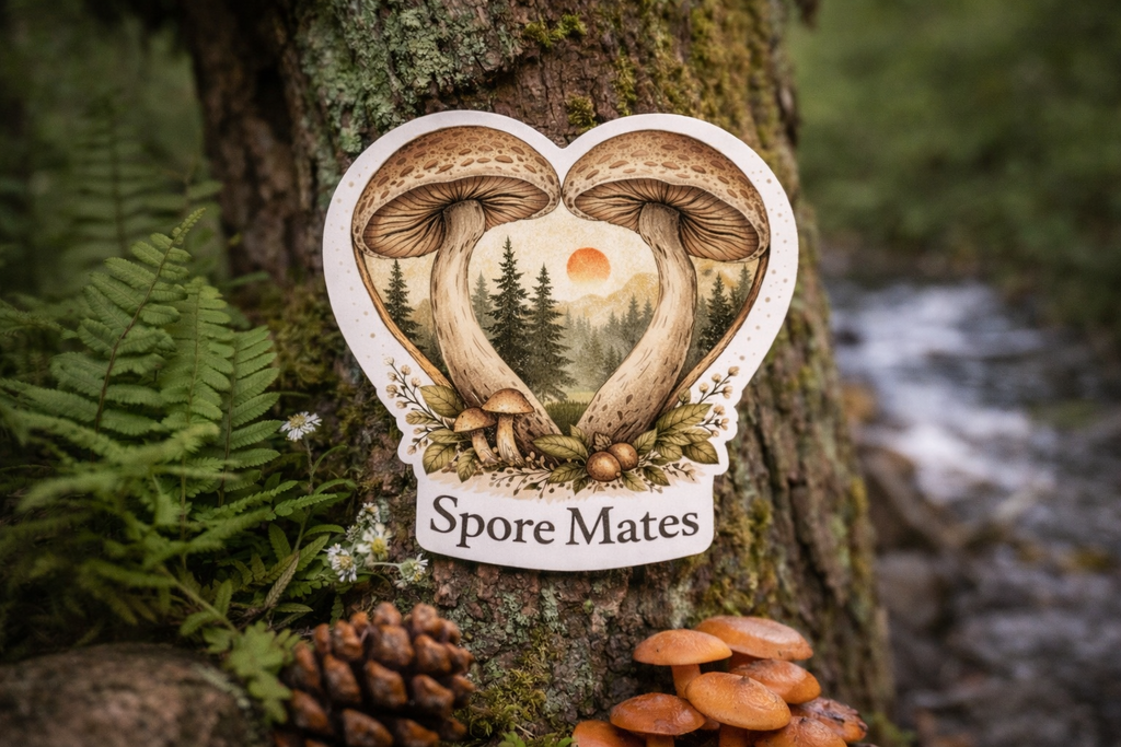Spore Mates mushroom heart Sticker | Die-Cut Sticker