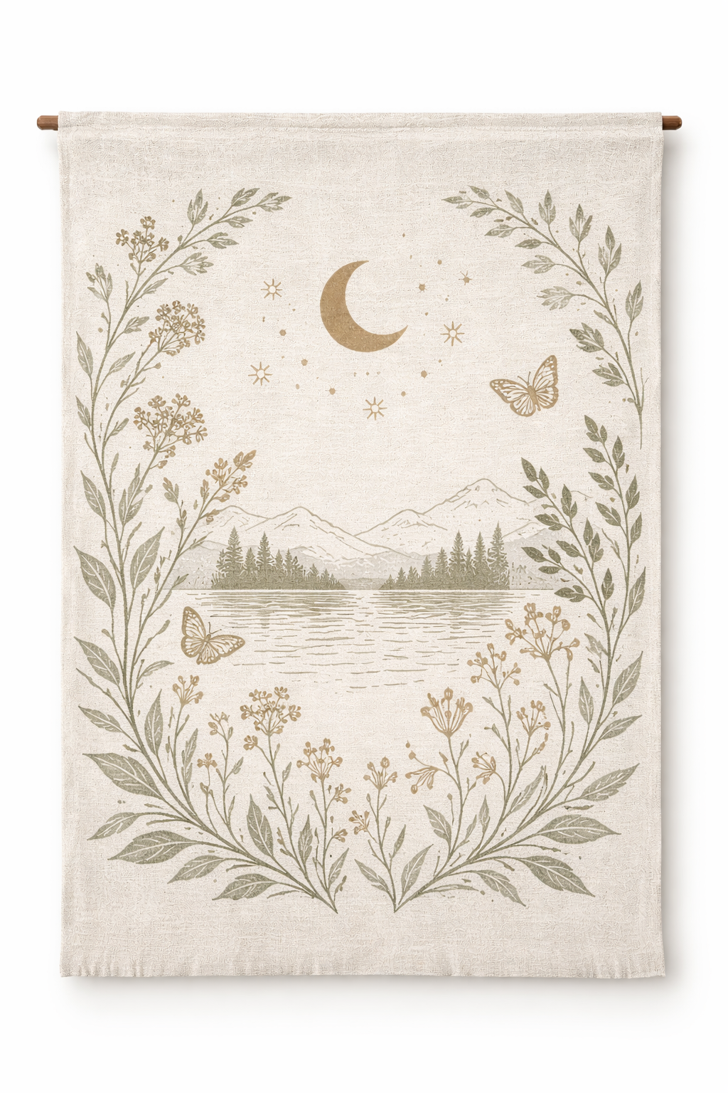 Moonlit Mountain Meadow Woven Wall Tapestry | Botanical
