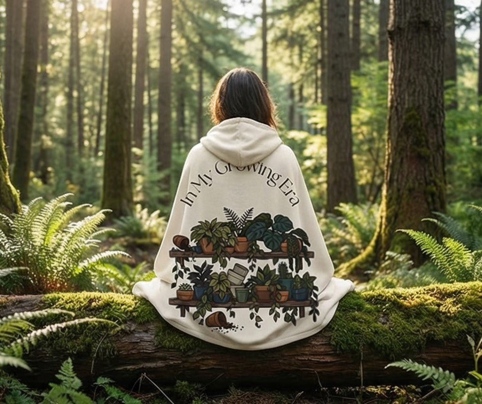 In My Growing Era Hooded Sherpa Blanket | Cozy Plant Mom Fleece | Funny Botanical Throw | Cottagecore Plant Lover Gift