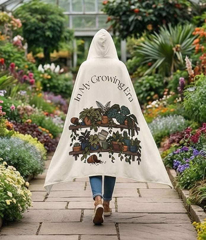 In My Growing Era Hooded Sherpa Blanket | Cozy Plant Mom Fleece | Funny Botanical Throw | Cottagecore Plant Lover Gift