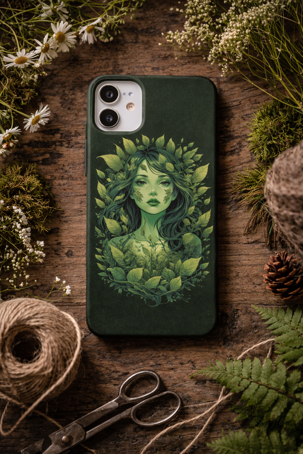 Green Goddess Phone Skin (vegan paper leather) – Nature Spirit Floral Phone Decal