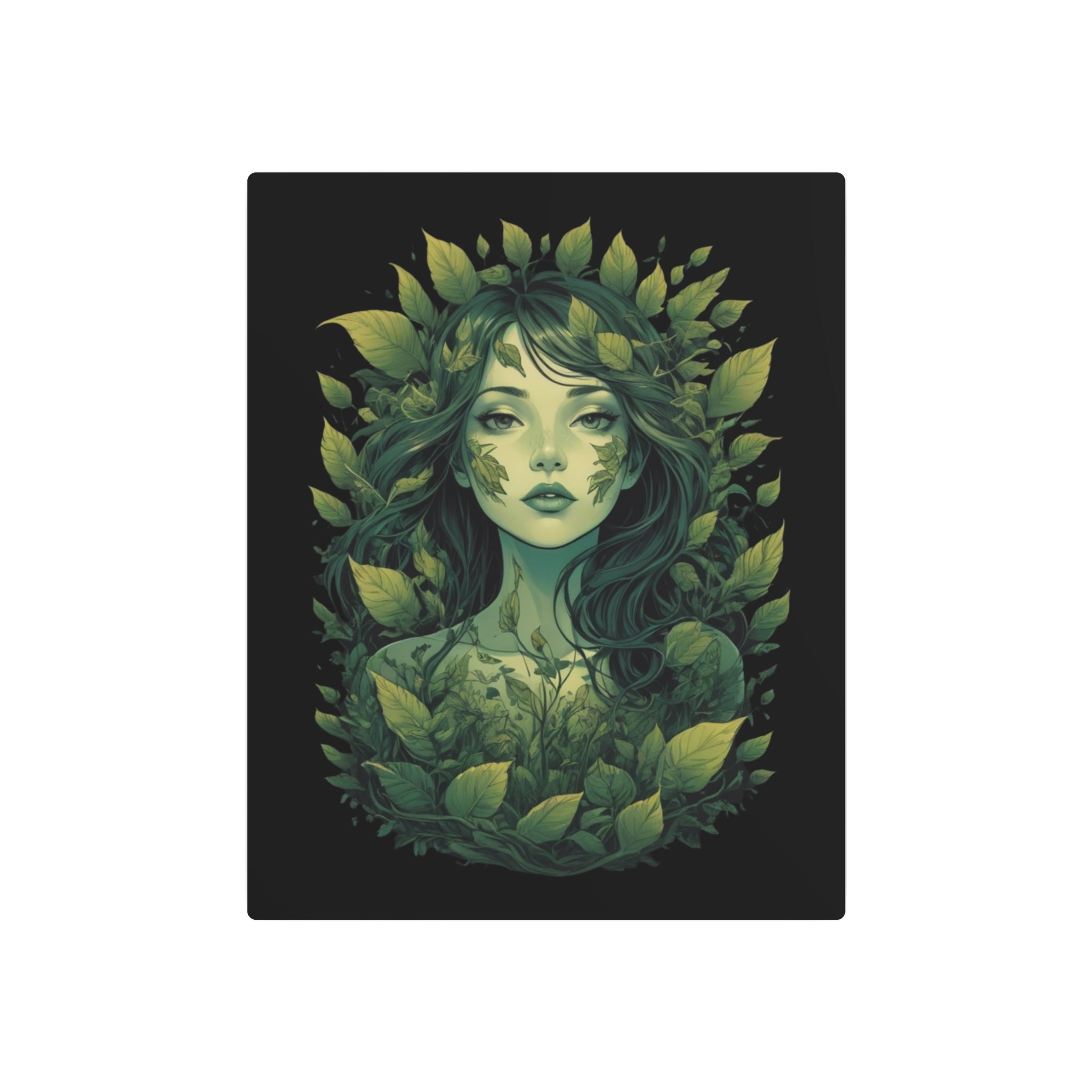 Green Forest Goddess Metal Art Sign | Botanical Woman Wall Decor