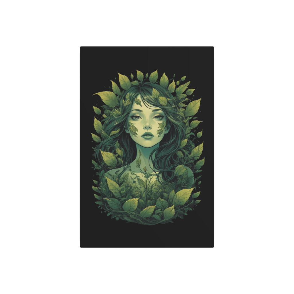 Green Forest Goddess Metal Art Sign | Botanical Woman Wall Decor
