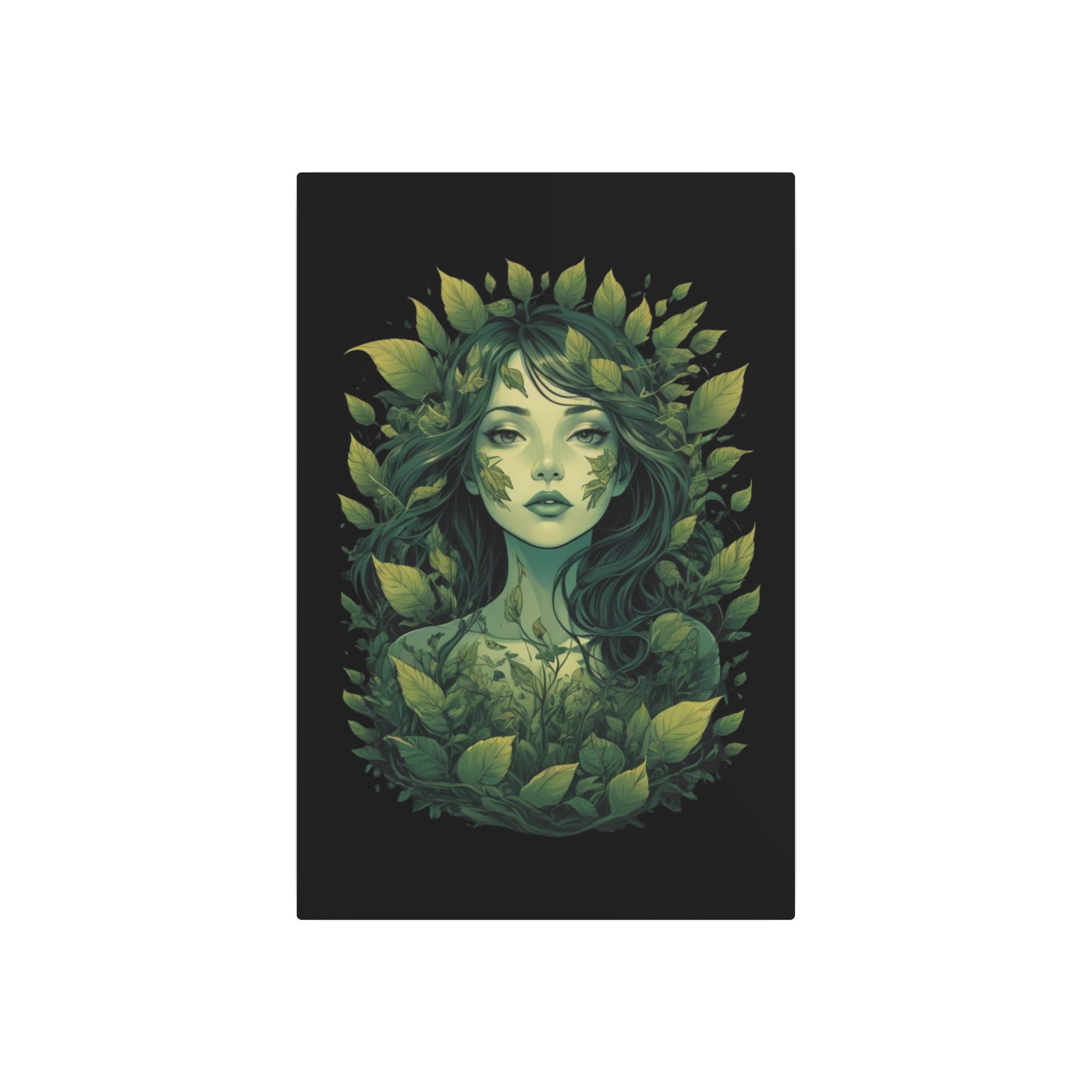 Green Forest Goddess Metal Art Sign | Botanical Woman Wall Decor