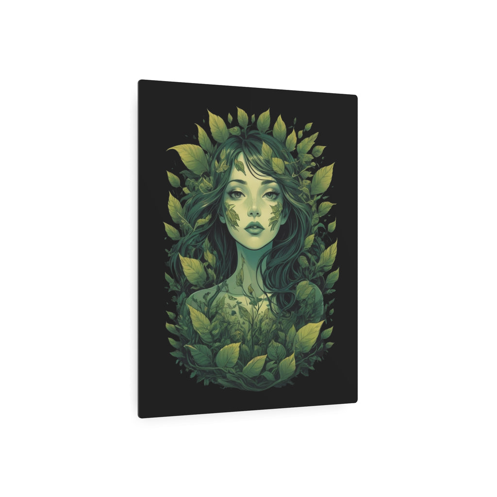 Green Forest Goddess Metal Art Sign | Botanical Woman Wall Decor
