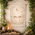 Moonlit Mountain Meadow Woven Wall Tapestry | Botanical