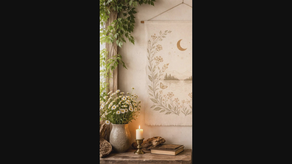 Moonlit Mountain Meadow Woven Wall Tapestry | Botanical