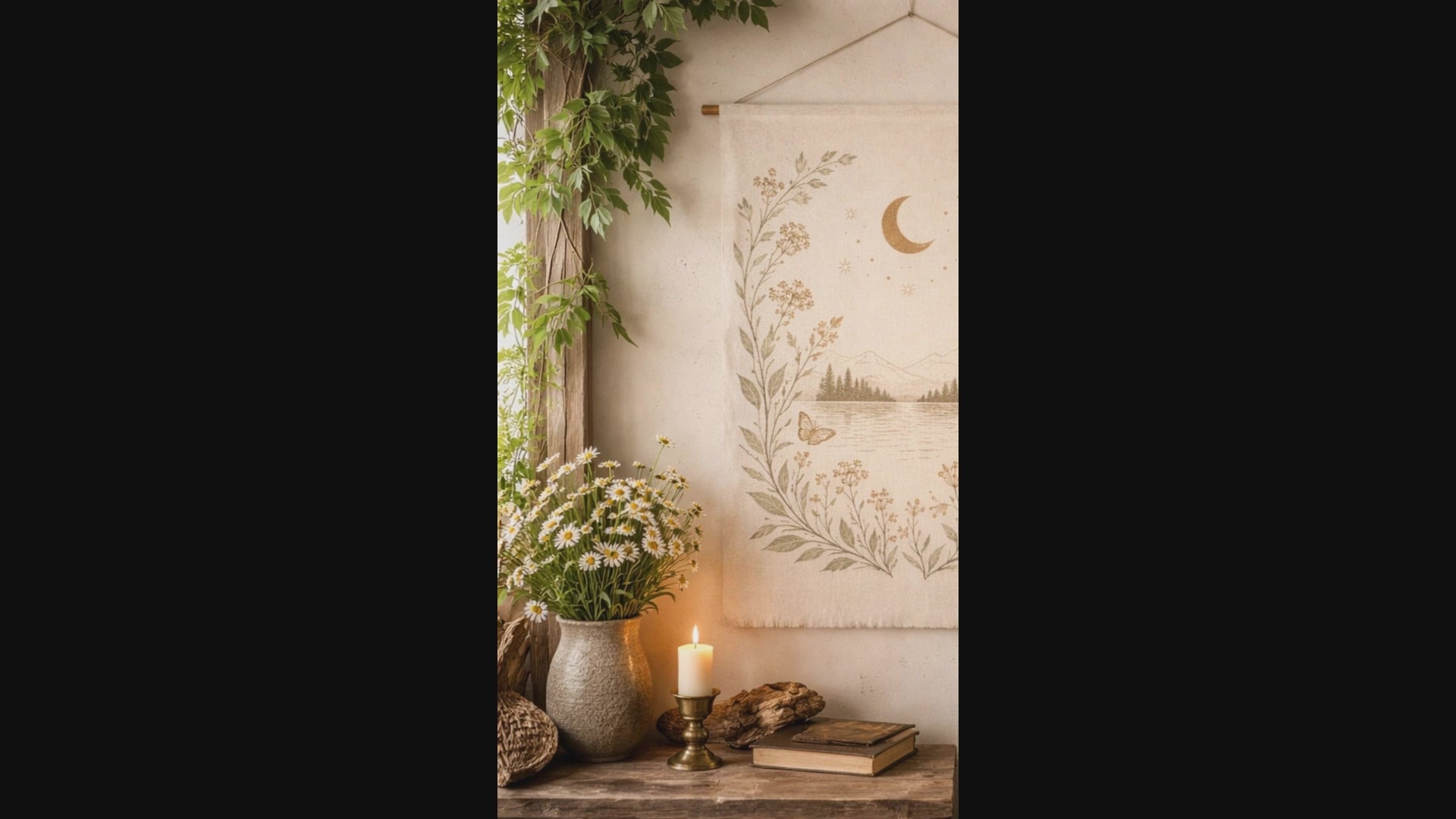 Moonlit Mountain Meadow Woven Wall Tapestry | Botanical